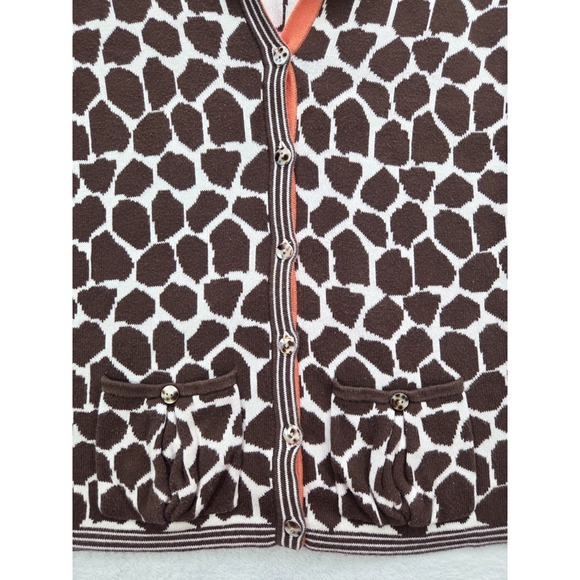 Talbots Petites Giraffe Print Knit Cardigan Top Short Sleeve Y2K Brown Medium - Picture 2 of 7